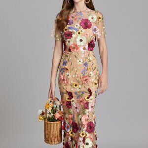 Floral Embroidered Mesh Overlay Maxi Dress | Sheath Formal Dress